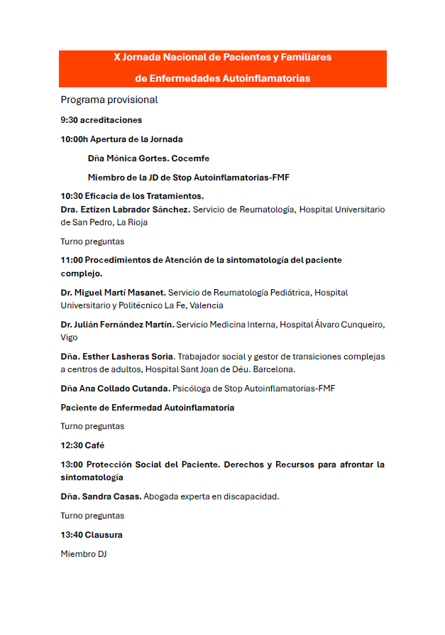Prog. provisional X Jornada Autoinflamatorias